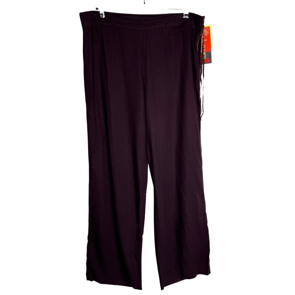 Easel Linen Blend Plum Women's Sz 12 Straight Leg Pants Summer Work Pants - Picture 1 of 6